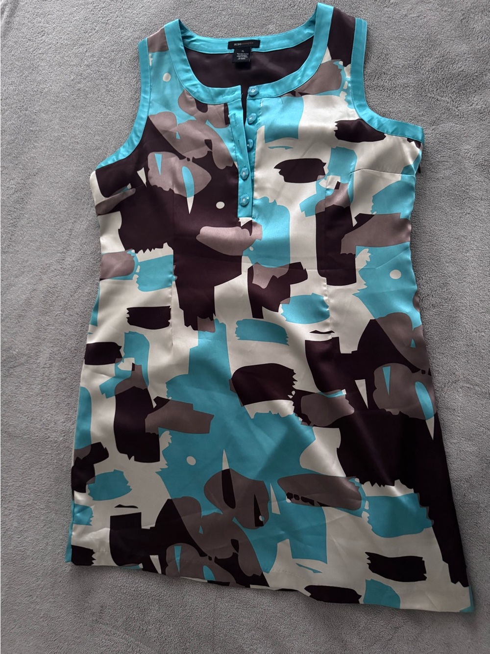 BCBGMaxAzria Turquoise, Brown & Cream Sleeveless Abstract Shift Dress